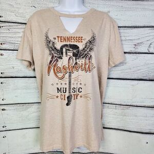 Maurices XL Beige Nashville Music City Graphic Tee Cutout Neck Short Sleeve